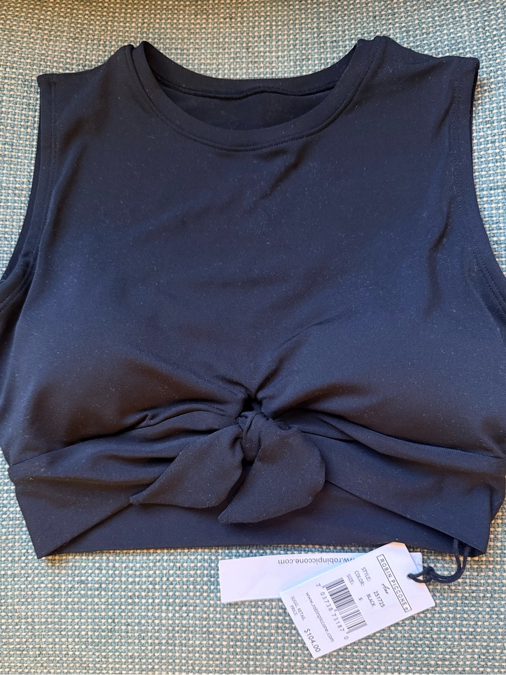Robin Piccone Black Knot-Front Crop Swim Top